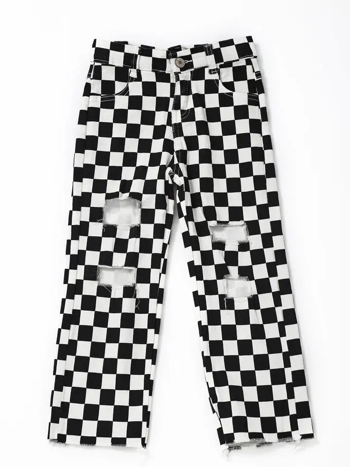 Black Checked Boys Jeans