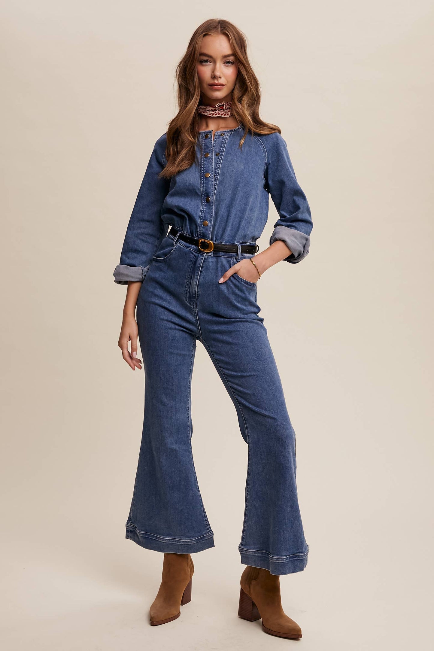 Denim Button-Front Jumpsuit