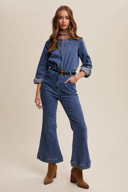 Denim Button-Front Jumpsuit