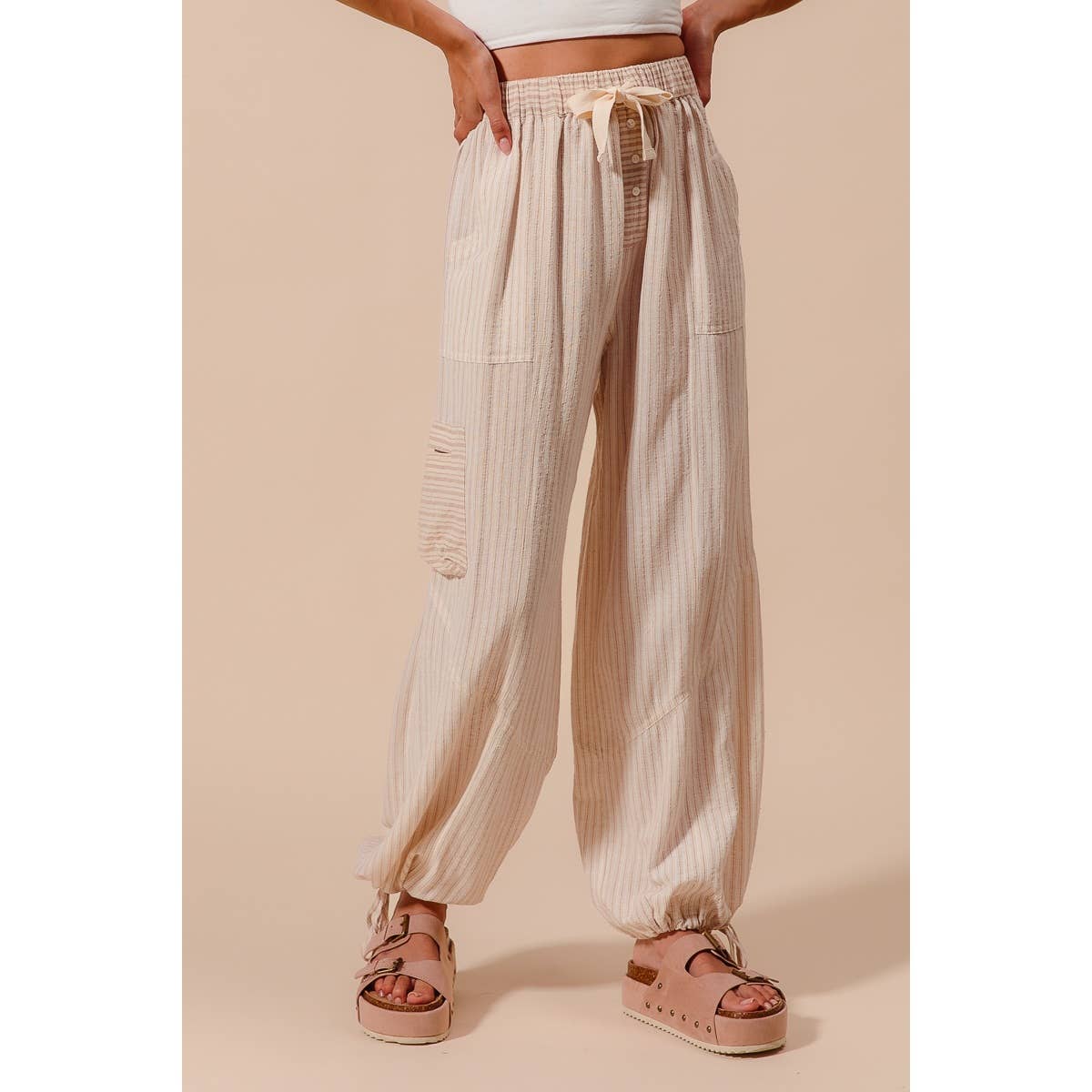 MULTI STRIPE BLOCK BALLOON STYLE PANTS