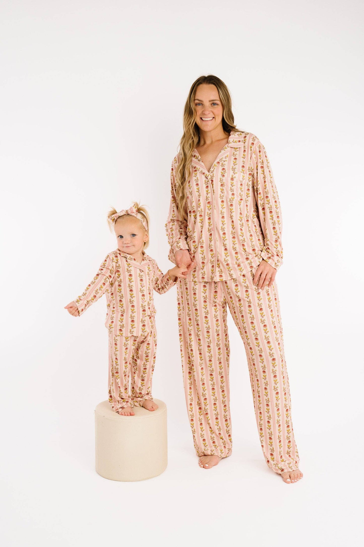 Vintage Floral Stripe Bamboo Button Up Set