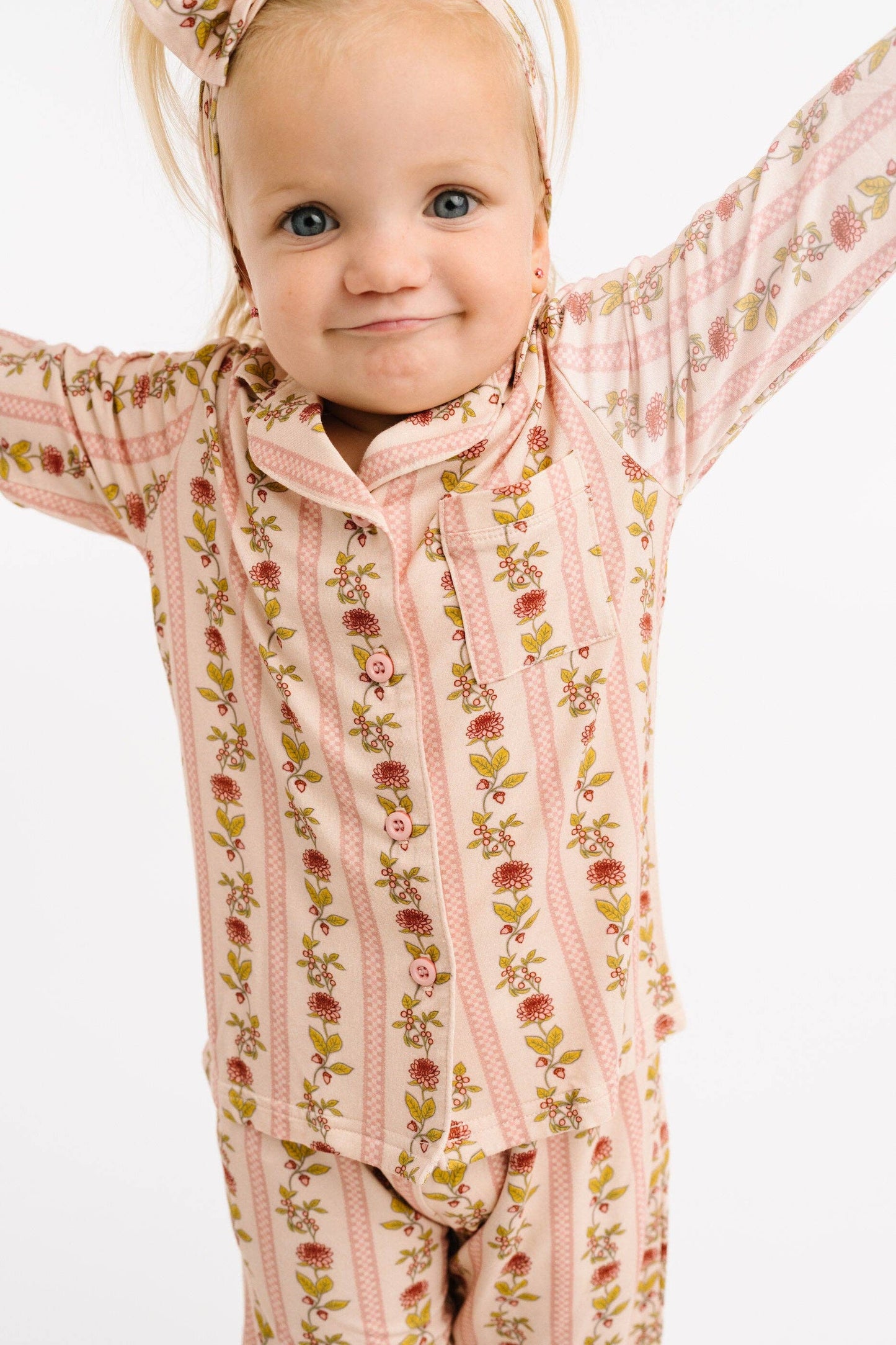Vintage Floral Stripe Bamboo Button Up Set