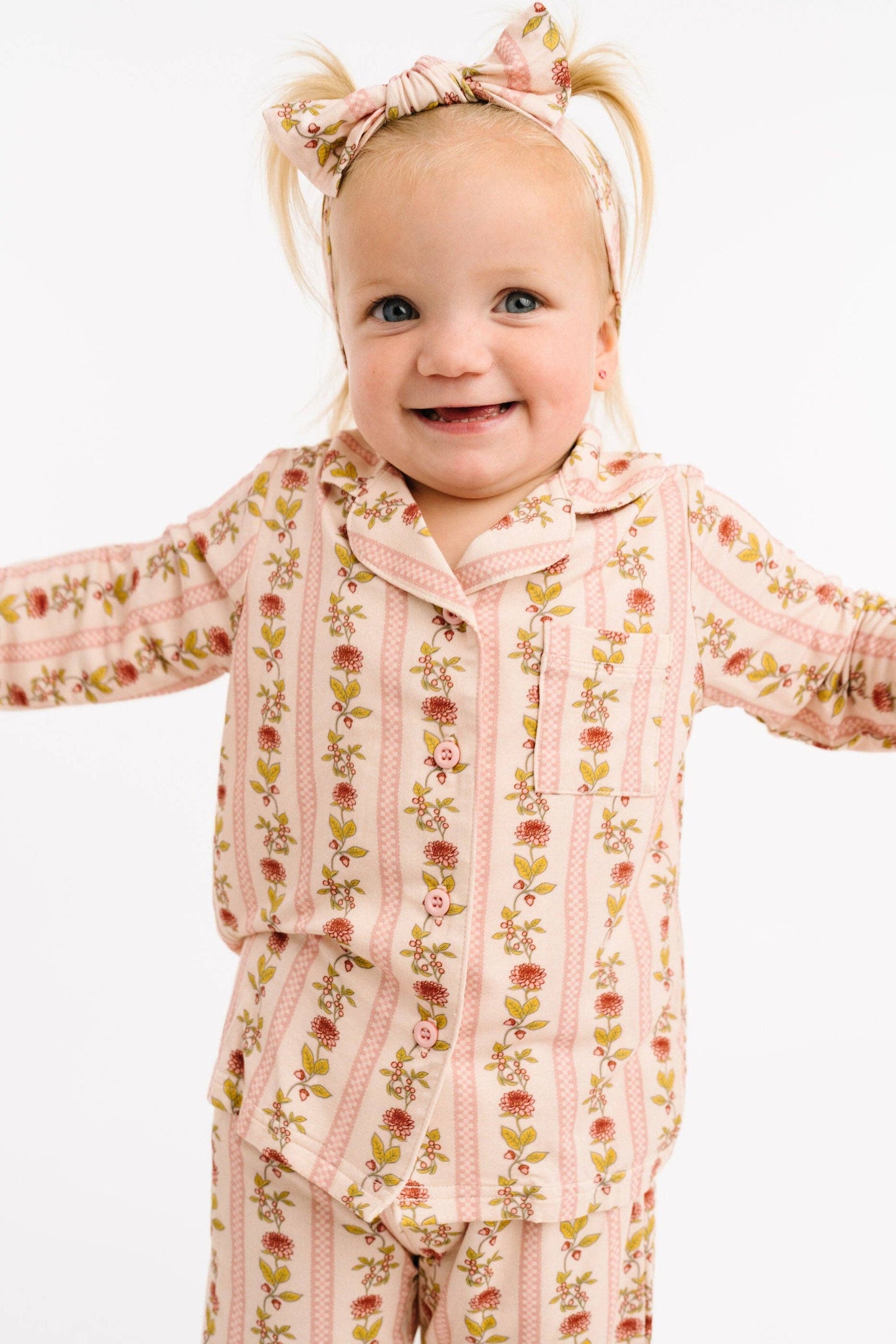 Vintage Floral Stripe Bamboo Button Up Set