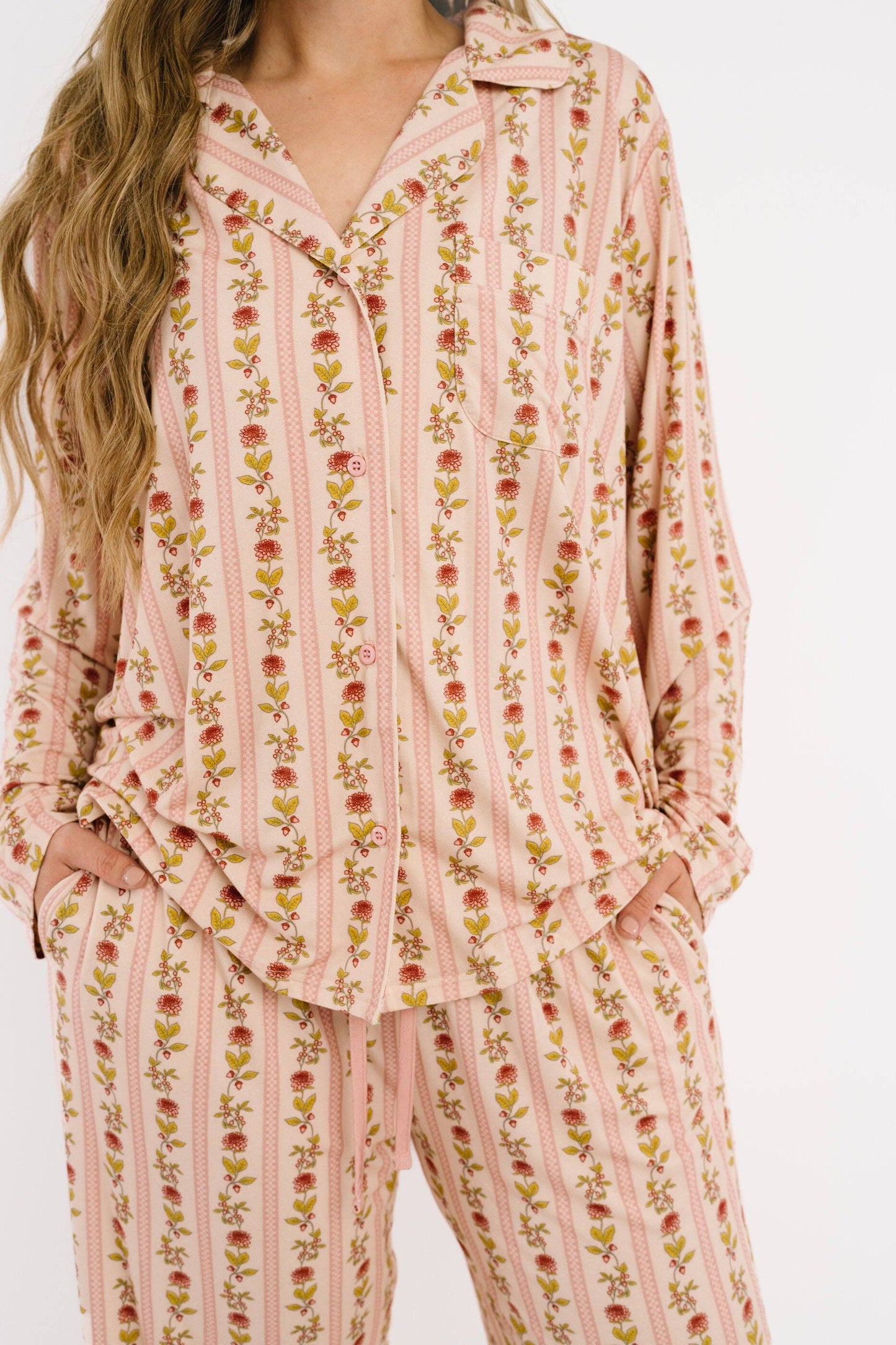 Vintage Floral Stripe Women's Bamboo Set