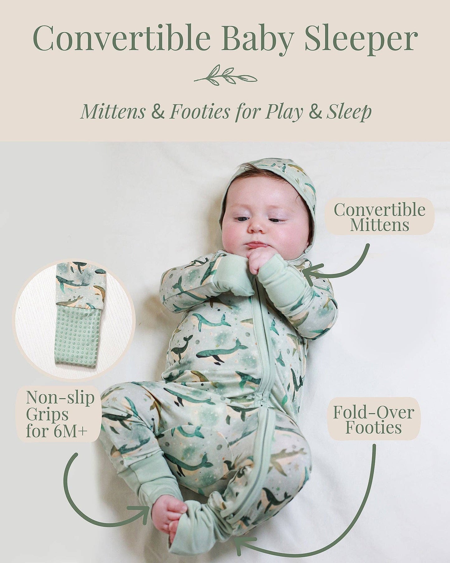 Miaoberry Boho Whales Baby Bamboo Convertible Sleeper