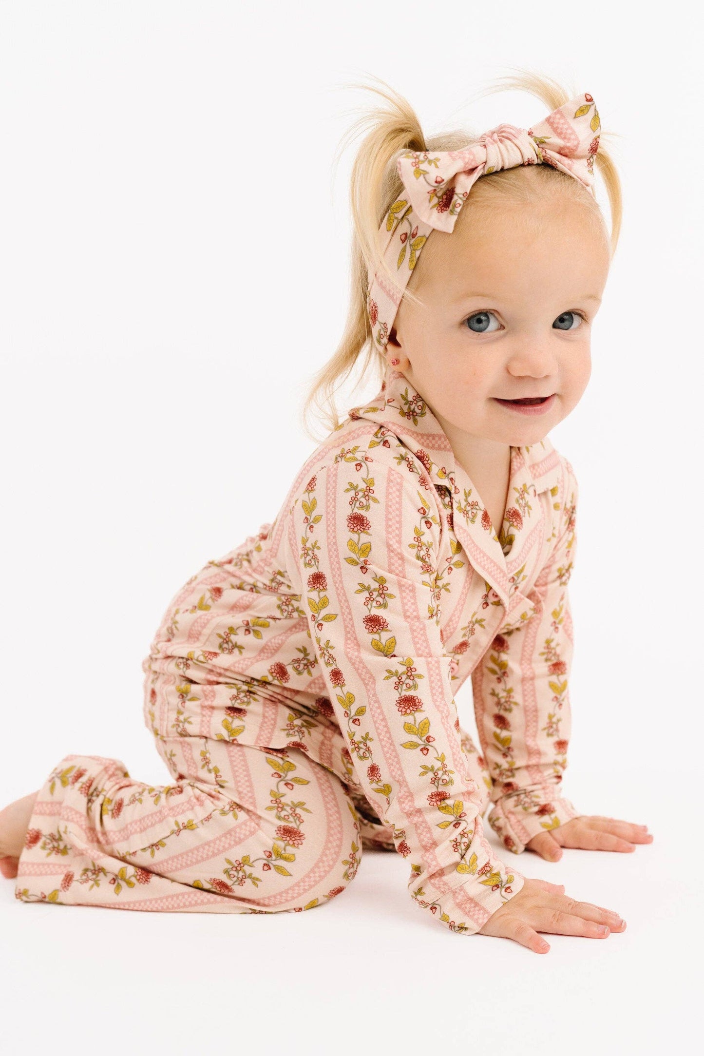 Vintage Floral Stripe Bamboo Button Up Set