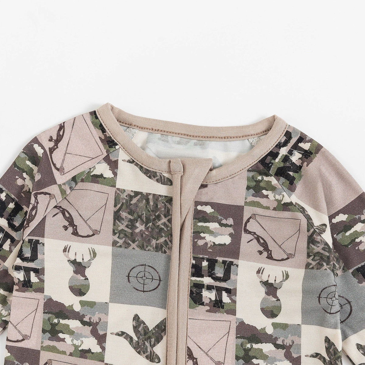 Animal Camouflage Checkerboard Bamboo Zipper Romper Pajamas