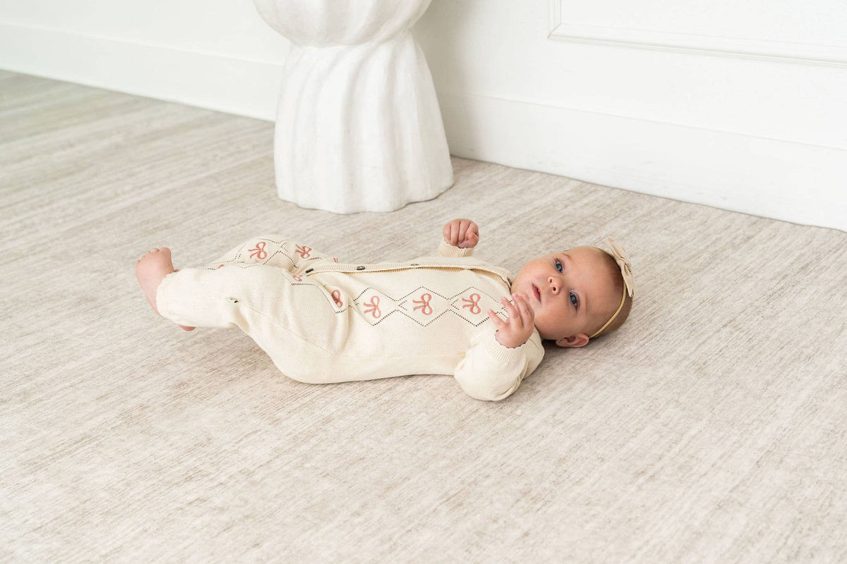 Evie Bow Pointelle Knit Baby Jumpsuit (Organic Cotton)