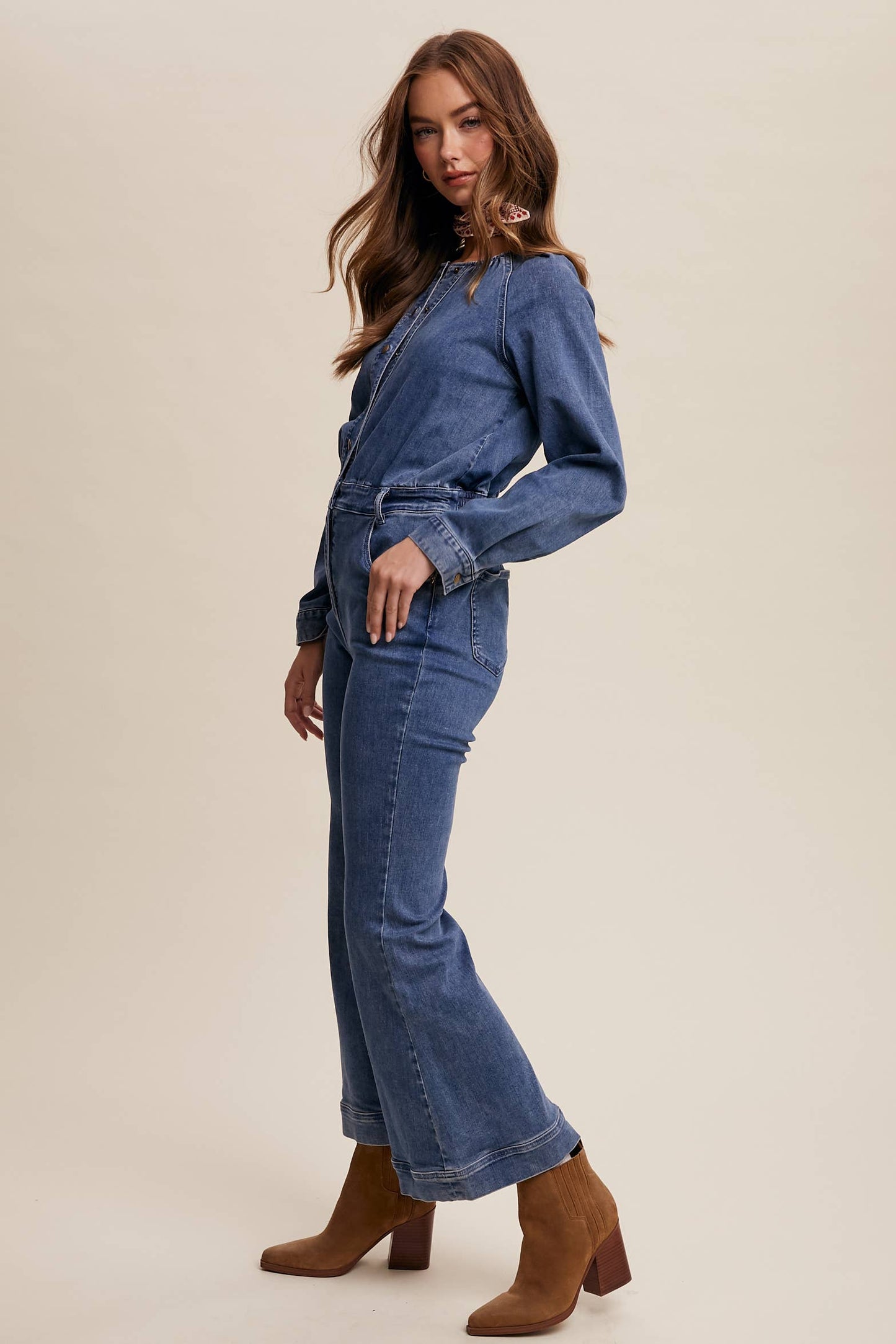 Denim Button-Front Jumpsuit