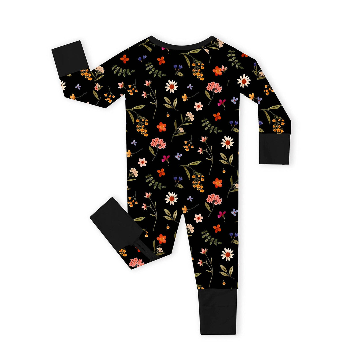 Midnight Wildflower Floral Fantasy Baby Bamboo Zipper Romper Pajamas
