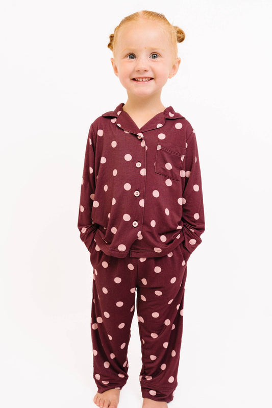 Mulberry Polkadot Bamboo Button Up Set