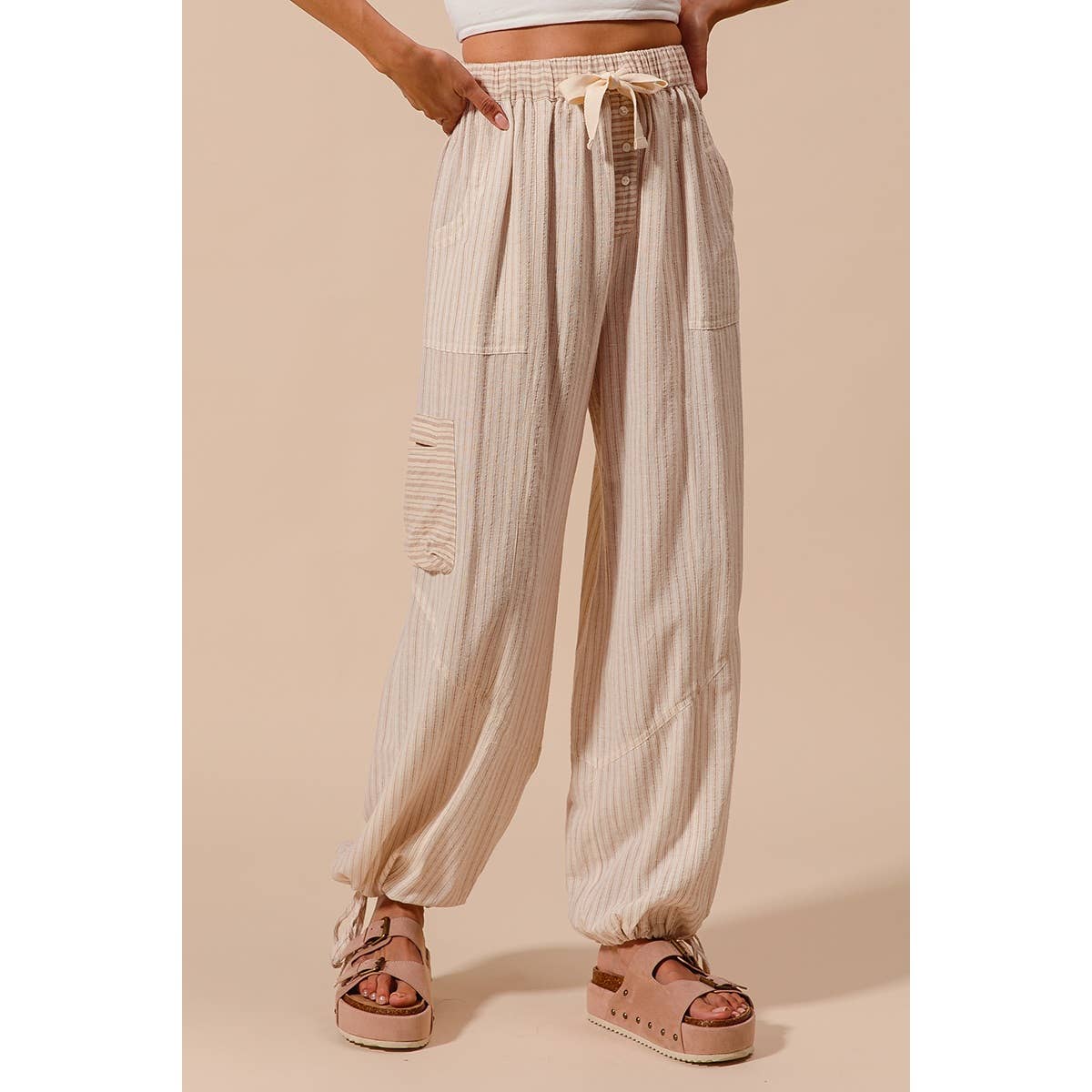 MULTI STRIPE BLOCK BALLOON STYLE PANTS