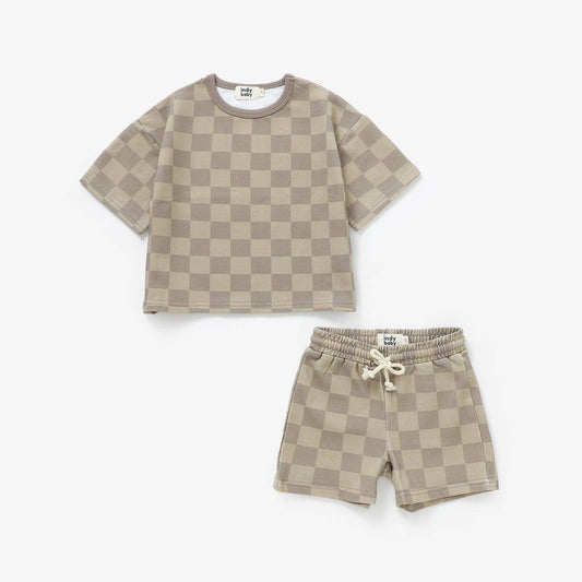 Easy Short Set - Sandstone Check, Organic cotton