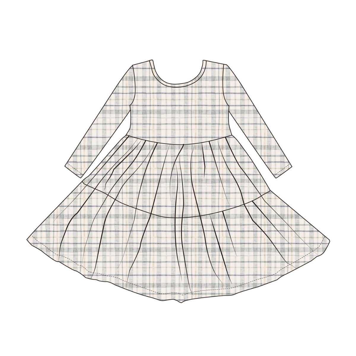 Bamboo Long Sleeve Twirl Dress | Blue Green Plaid