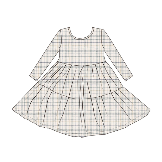 Bamboo Long Sleeve Twirl Dress | Blue Green Plaid