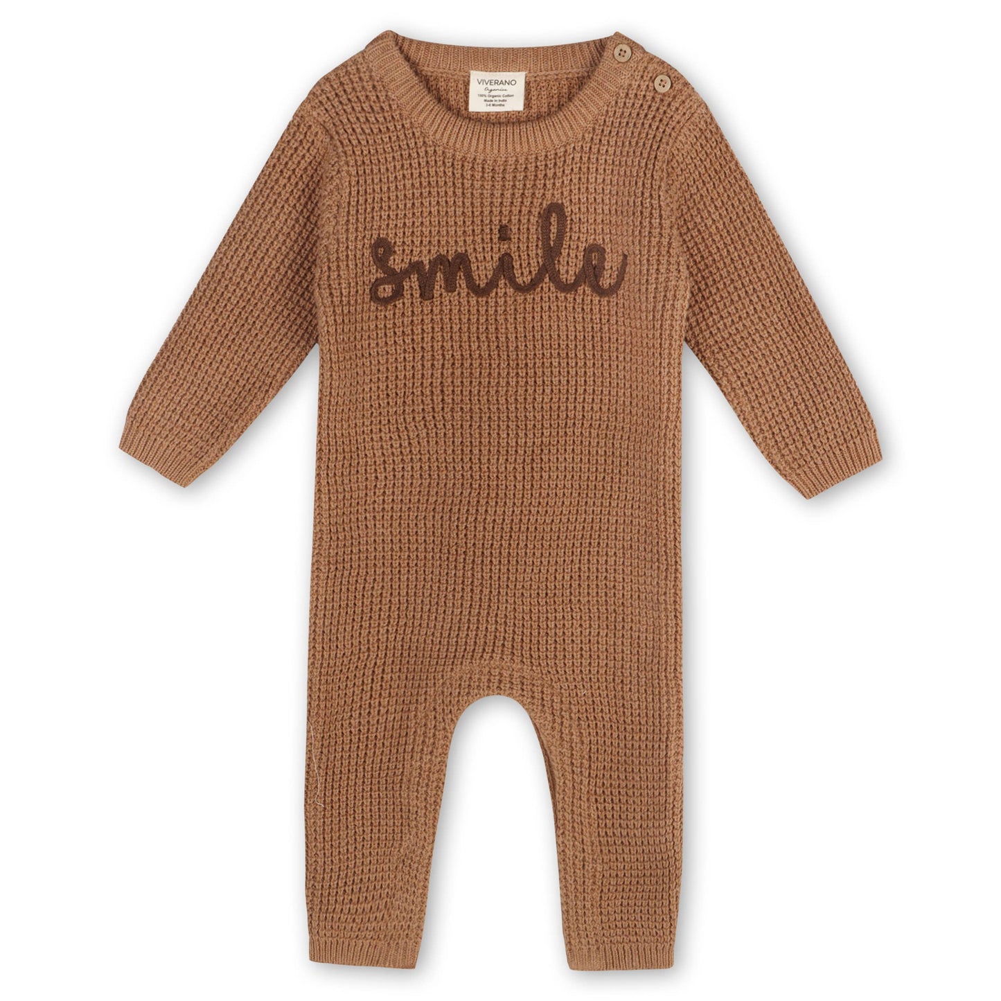 Smile Embroidered Chunky Sweater Knit Baby Jumpsuit -Organic