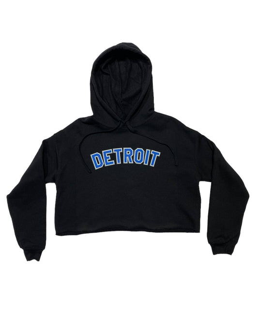 Ink Detroit Fleece Crop Hoodie - Honolulu blue and Silver print on black /mommy& me