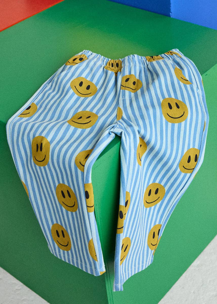 Striped Denim Smiley Pant