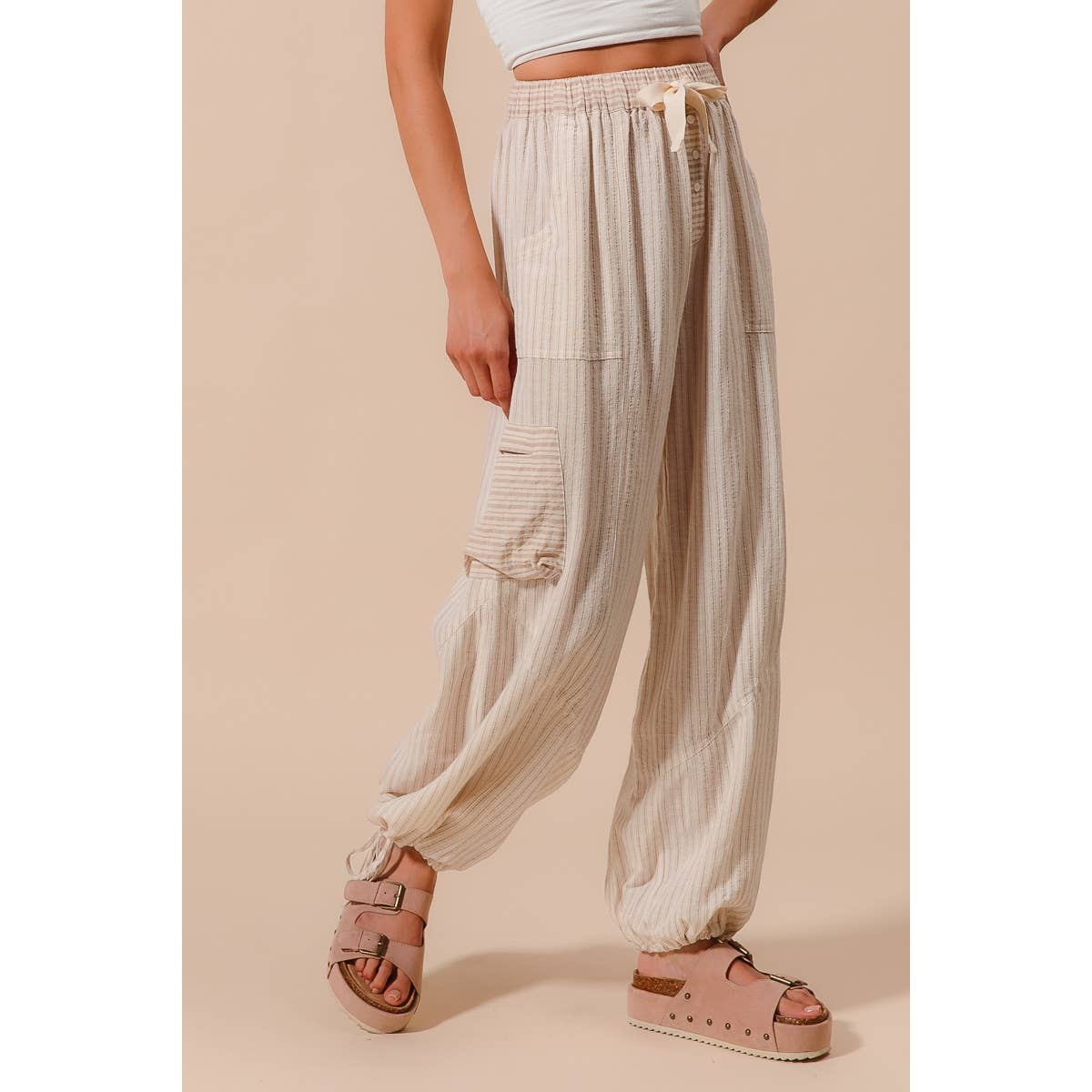 MULTI STRIPE BLOCK BALLOON STYLE PANTS