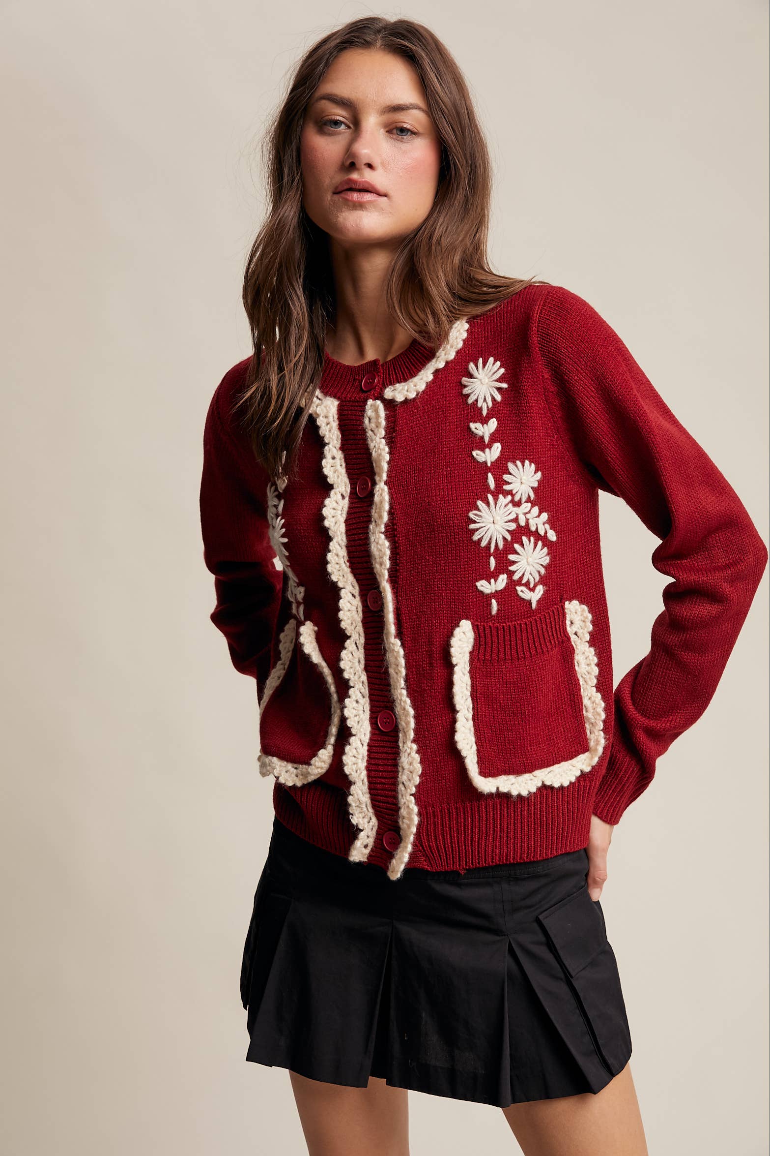 Daisy Embroidered Trim Cardigan Sweater – Raising Arrows