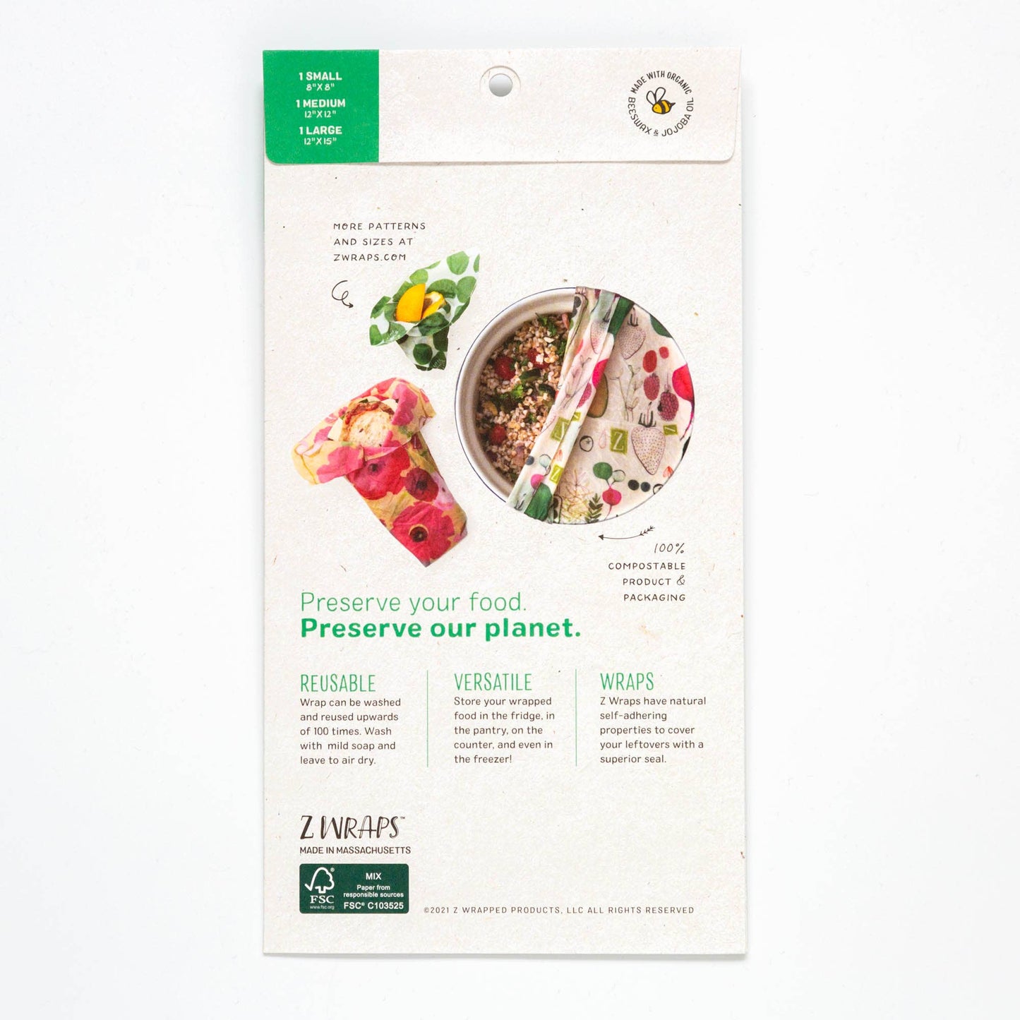 Z Wraps 3-pack Reusable Beeswax Food Wrap in Bees Love These