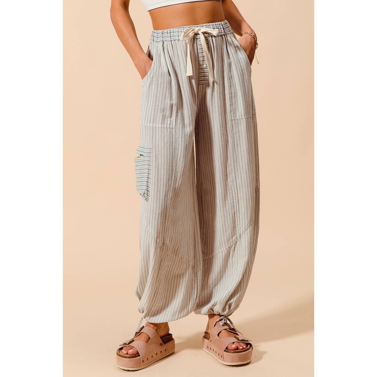 MULTI STRIPE BLOCK BALLOON STYLE PANTS