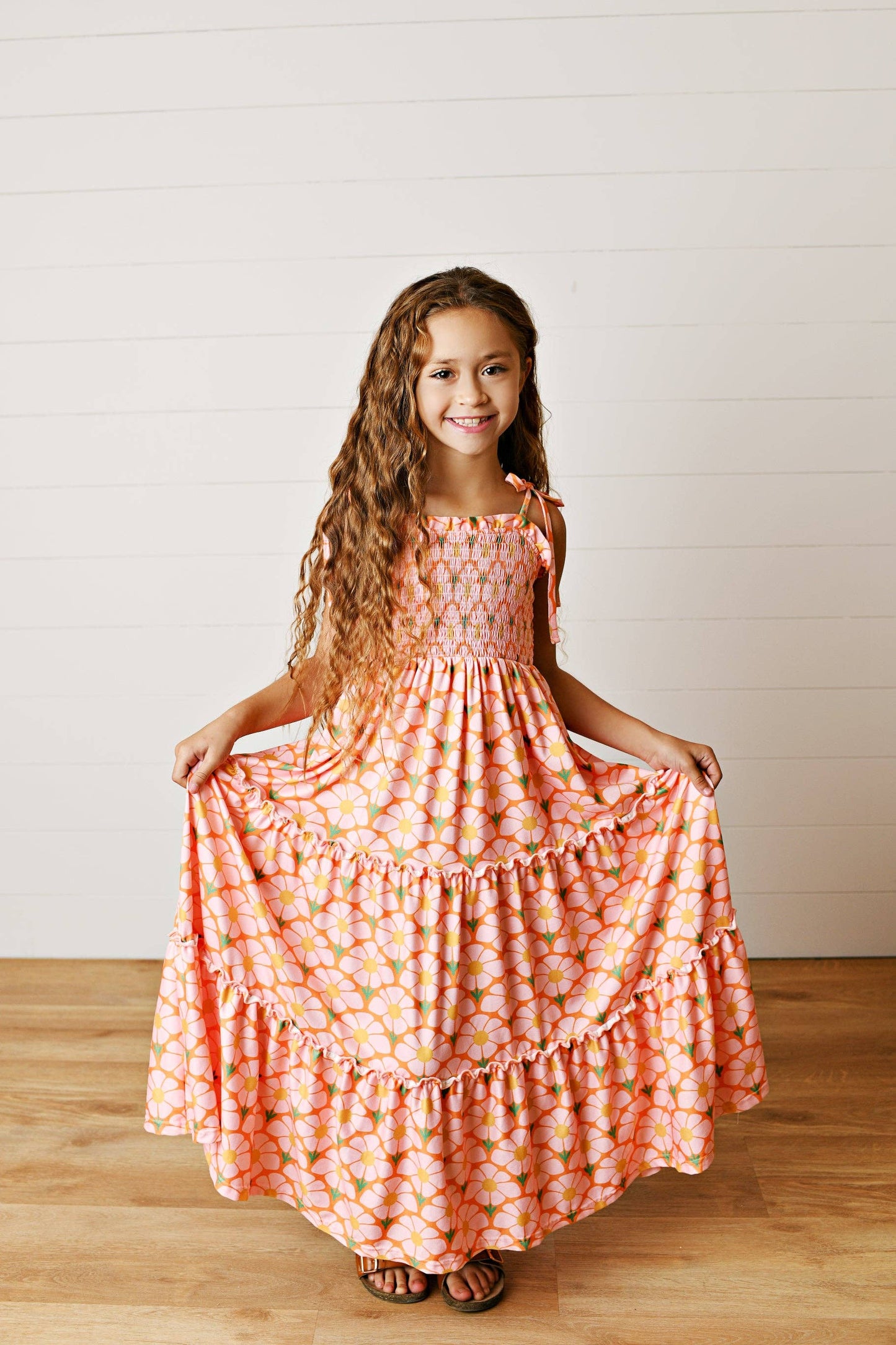 Girls Leilani Apricot Tiered Spring Summer Maxi Dress