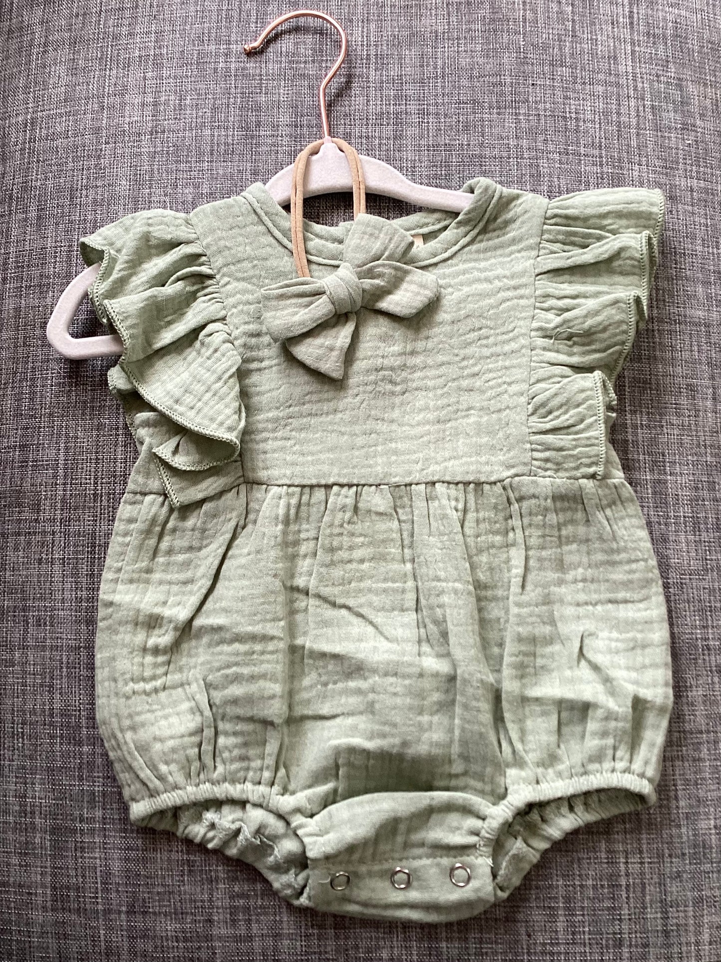 Baby Girl Muslin Romper Short Sleeve | Milana +Bow