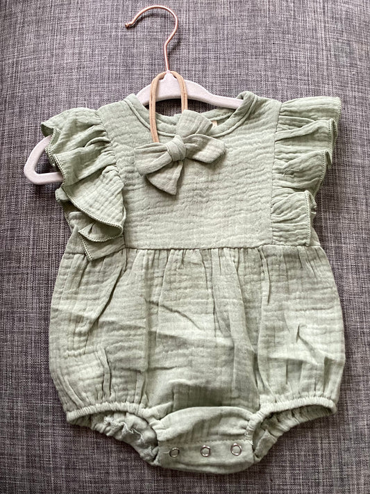 Baby Girl Muslin Romper Short Sleeve | Milana +Bow