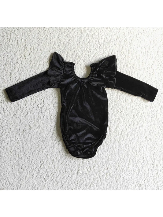 Black Velvet Long Sleeve Leotard Romper