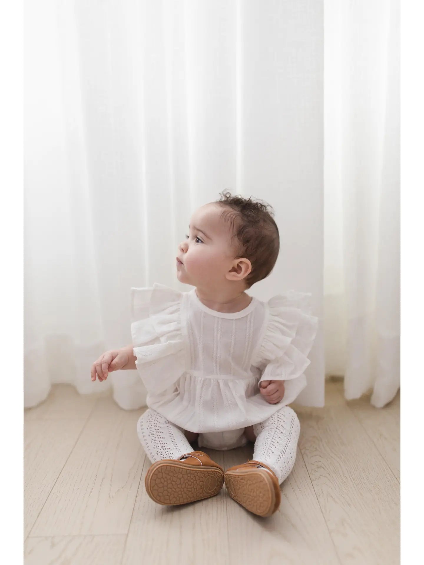 Baby Girl White Sleeveless Cotton Romper Ruffle Bubble Julia