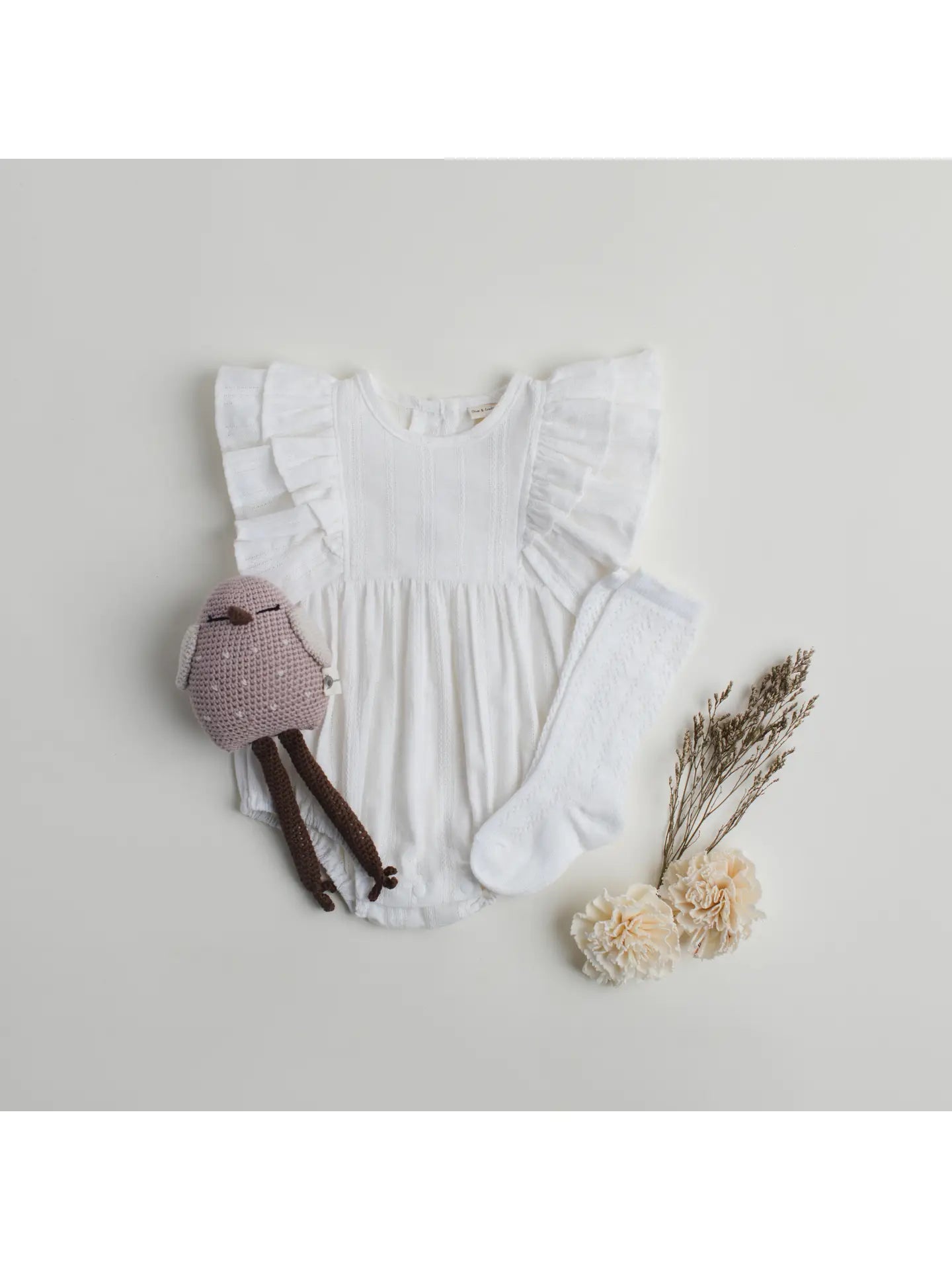 Baby Girl White Sleeveless Cotton Romper Ruffle Bubble Julia