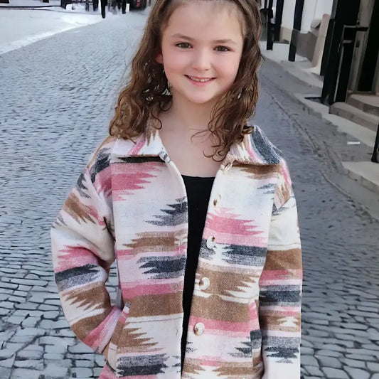 Pink Aztec Printed Girls Jacket