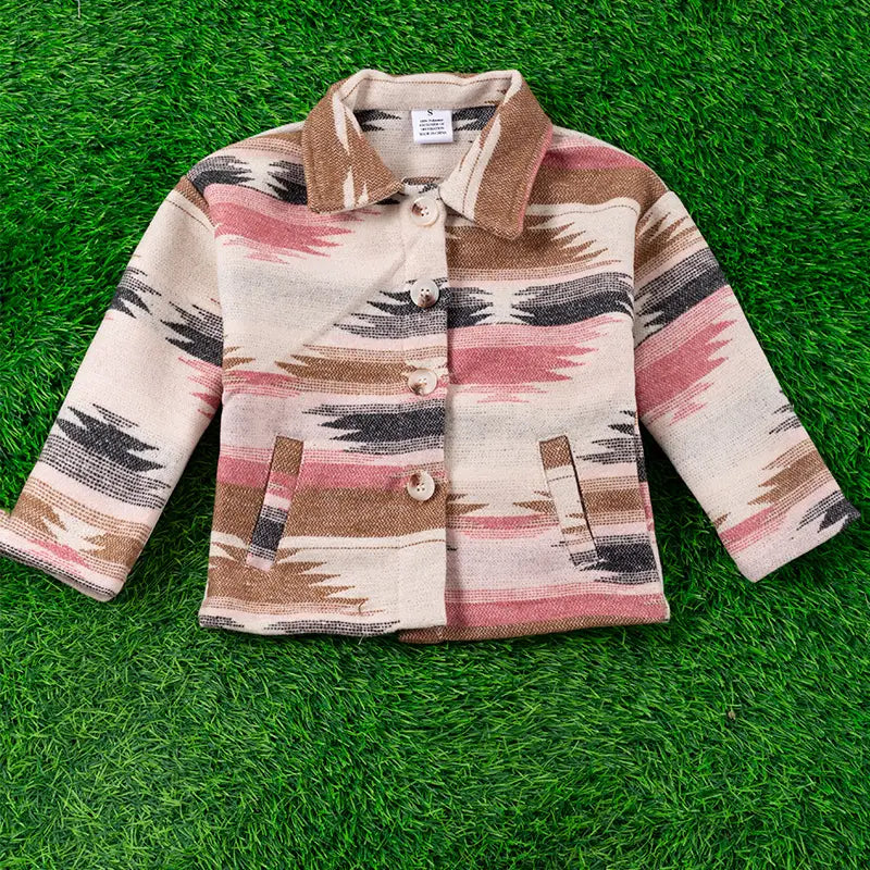 Pink Aztec Printed Girls Jacket