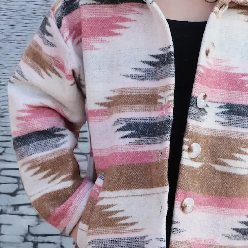 Pink Aztec Printed Girls Jacket