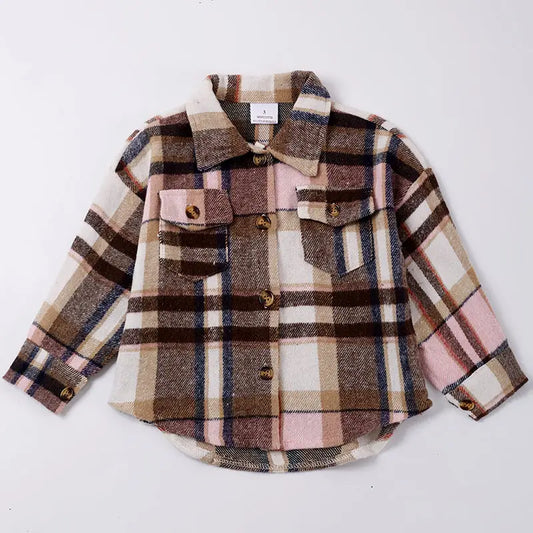 Brown Plaid Button Down Shacket