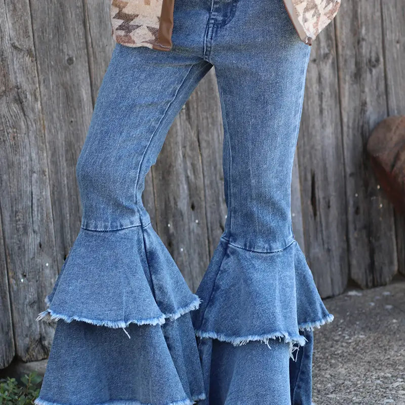 Light Blue Double Layer Denim Bell Bottoms