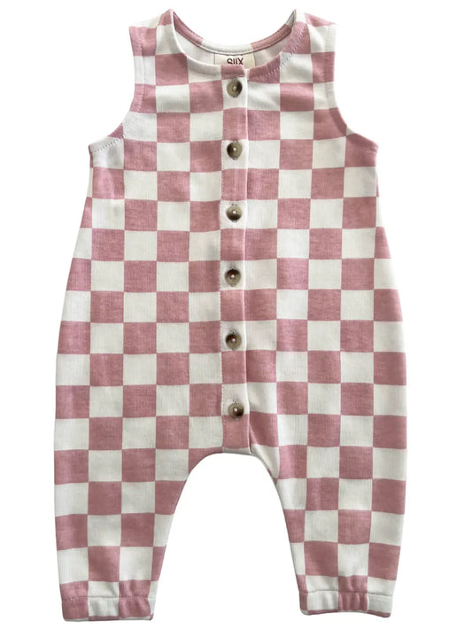 Strawberry Shortcake Checkerboard / Organic Bay Jumpsuit