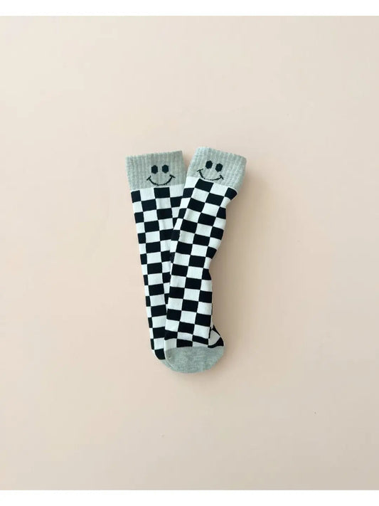 Checkered Smiley Socks | Gray