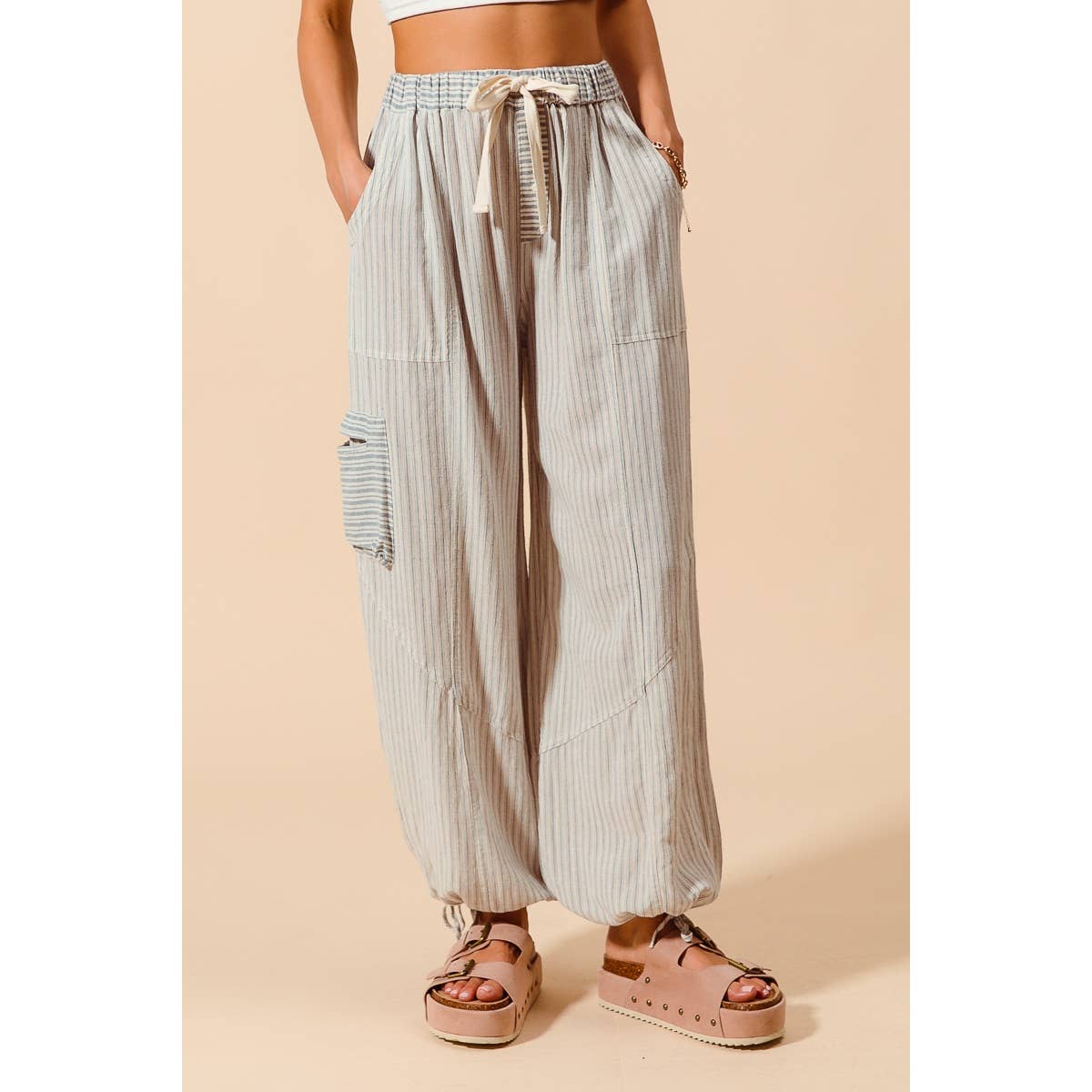 MULTI STRIPE BLOCK BALLOON STYLE PANTS