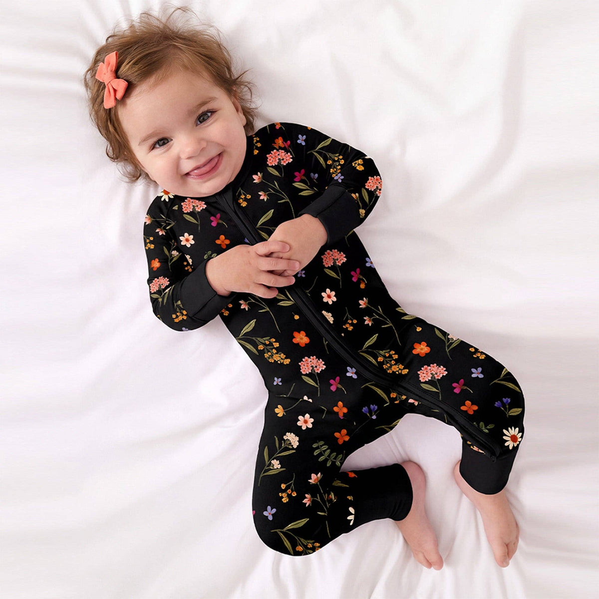 Midnight Wildflower Floral Fantasy Baby Bamboo Zipper Romper Pajamas