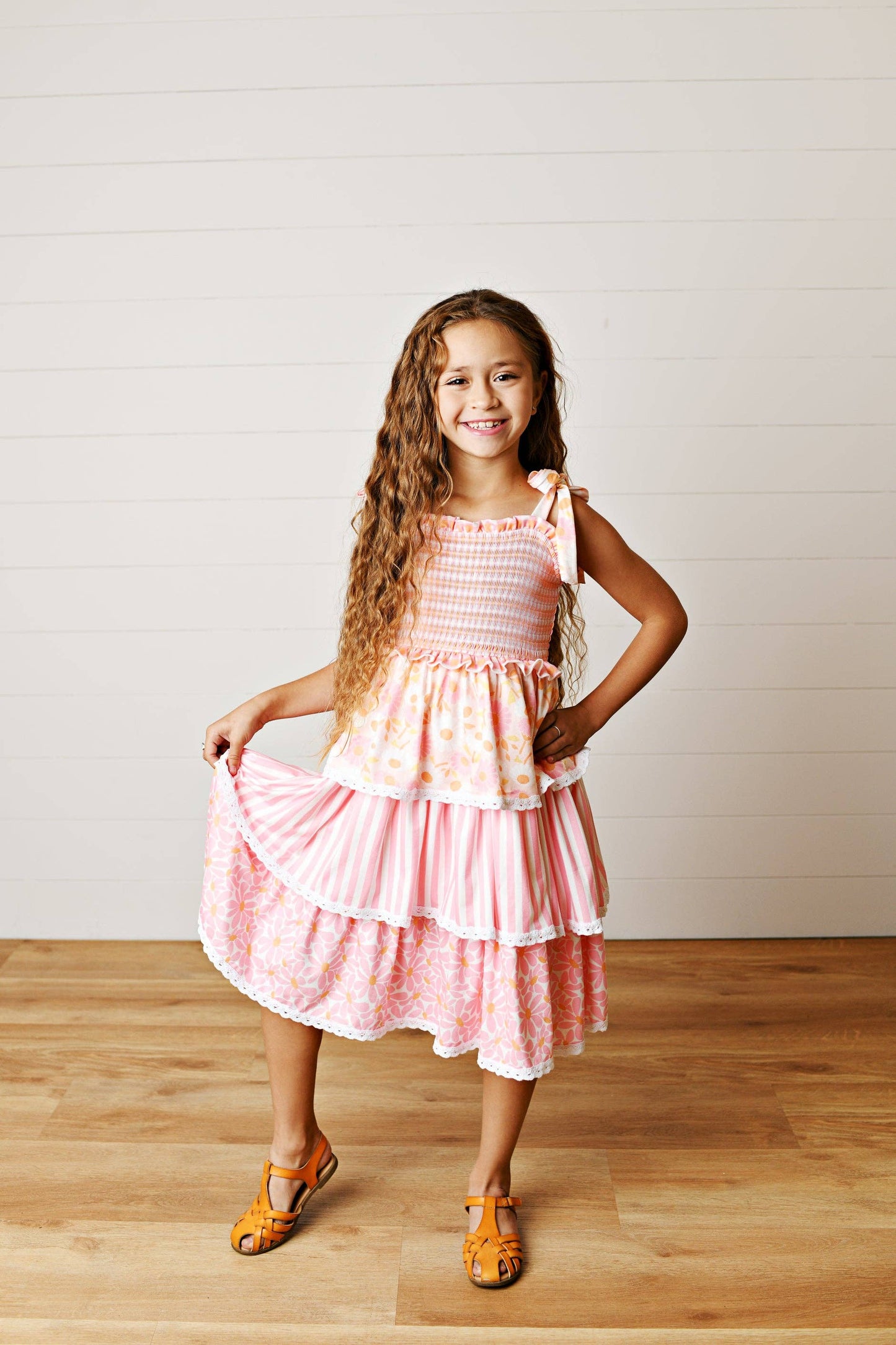 Kids Anna Pink Daisy Layered Lace Spring Summer Sundress