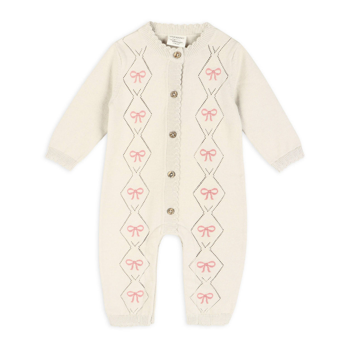 Evie Bow Pointelle Knit Baby Jumpsuit (Organic Cotton)