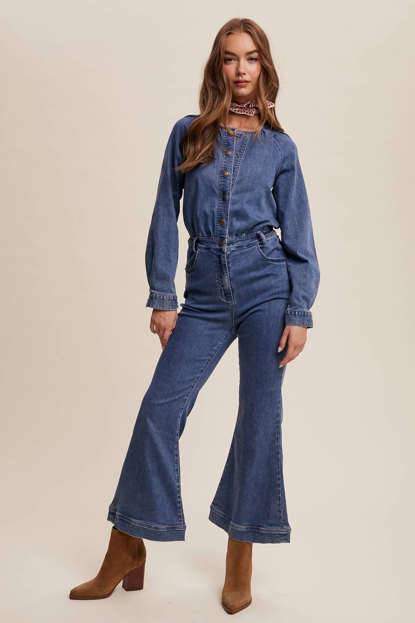 Denim Button-Front Jumpsuit