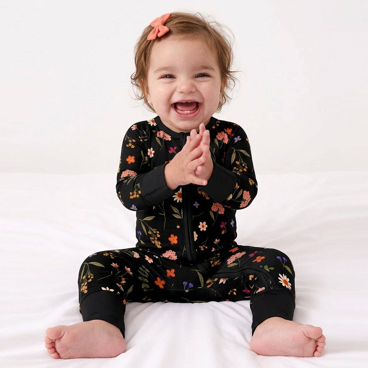 Midnight Wildflower Floral Fantasy Baby Bamboo Zipper Romper Pajamas