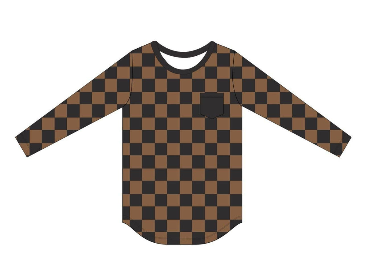 Black & Tan Checkered Pocket Long Sleeve