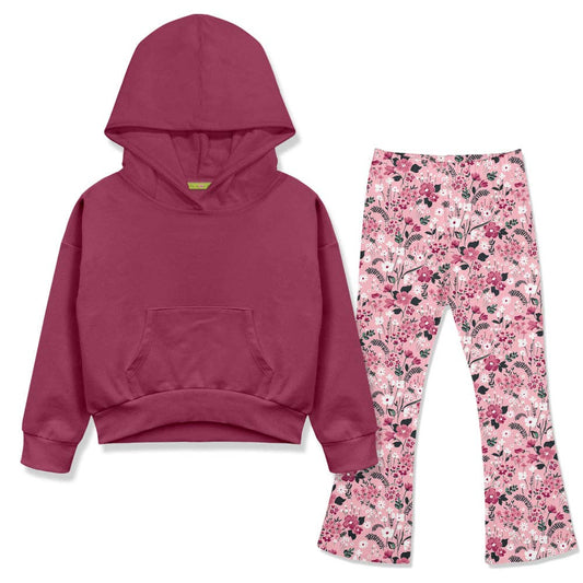 Girls Slate Rose Hoodie & Floral Fix Flare Leggings