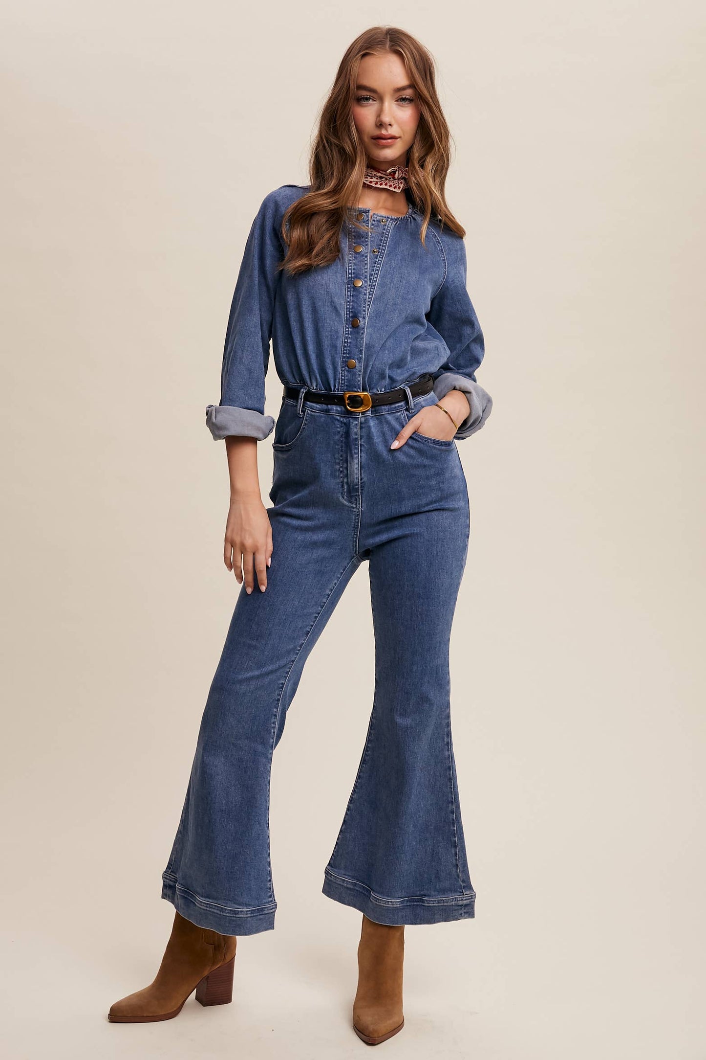 Denim Button-Front Jumpsuit
