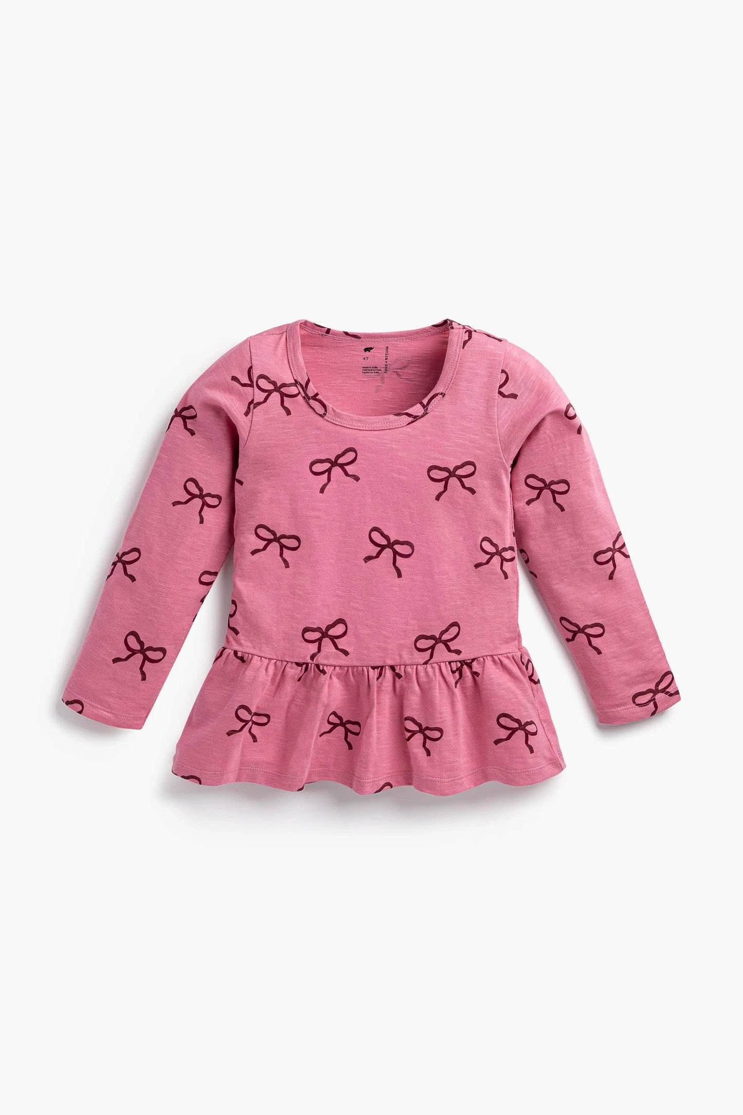 Back to School Kids Long Sleeve Peplum Tee_Pink Ribbons