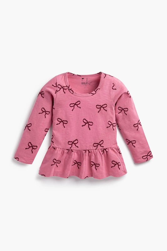 Back to School Kids Long Sleeve Peplum Tee_Pink Ribbons